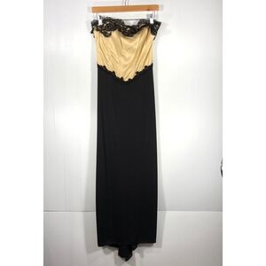 Niki by Niki Livas Black‎ Champagne Satin Evening Gown Dress Womens 4
